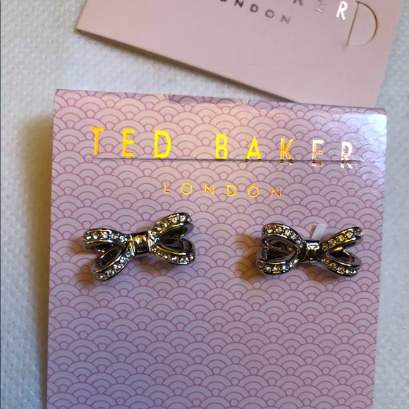 Ted Baker Olitta Silver Tone Mini Opulent Bow Stud Earrings Crystal Accents NWT - Picture 4 of 10